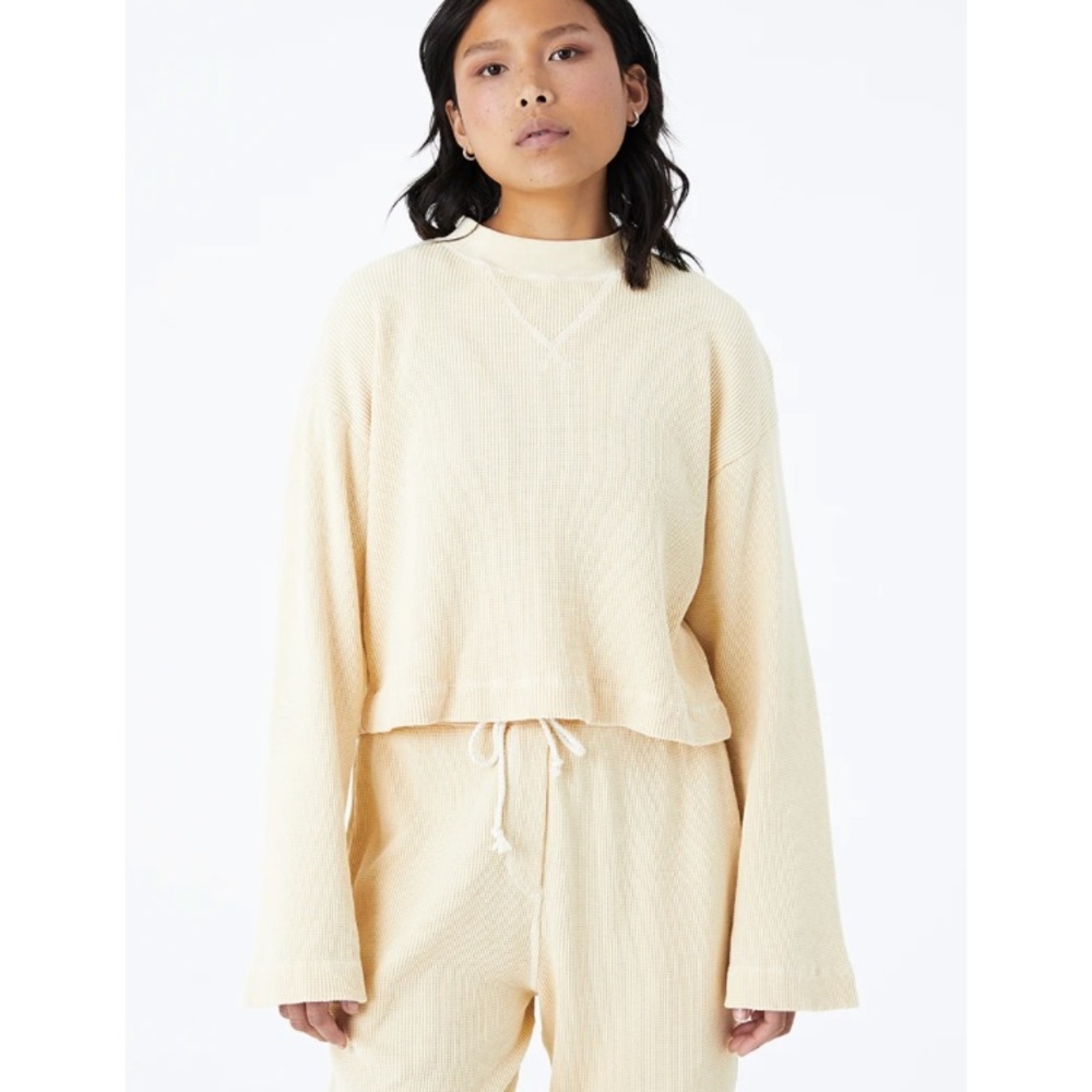 Organic Cotton Mini Waffle Bell Sleeve Top